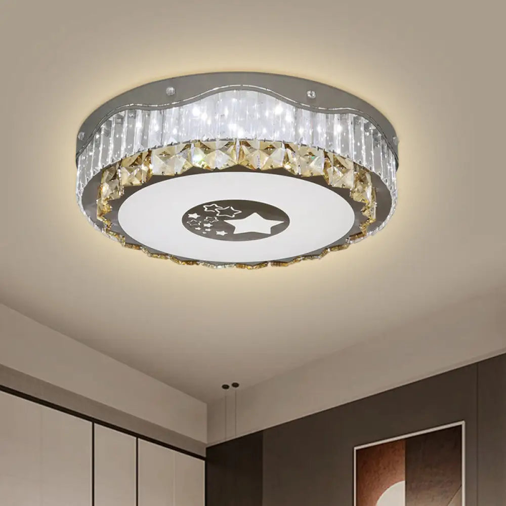 Modern Led Stainless - Steel Flush Mount Ceiling Light With Clear Crystal Blocks - Bedroom Ready