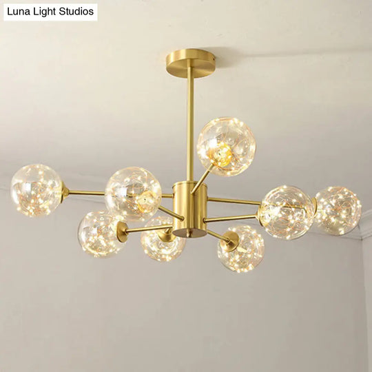 Modern Metal Led Chandelier With Clear Glass Orb Shade And Starry Drops 8 / Gold Natural