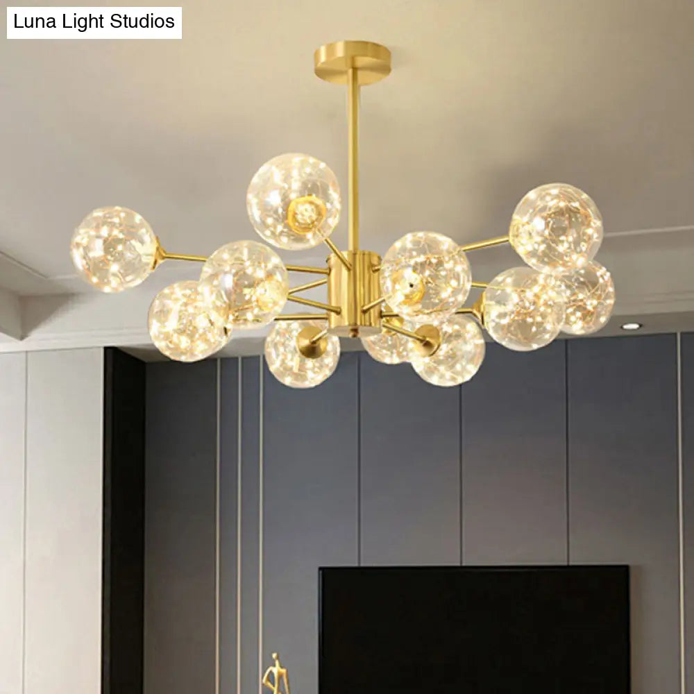 Modern Metal Led Chandelier With Clear Glass Orb Shade And Starry Drops