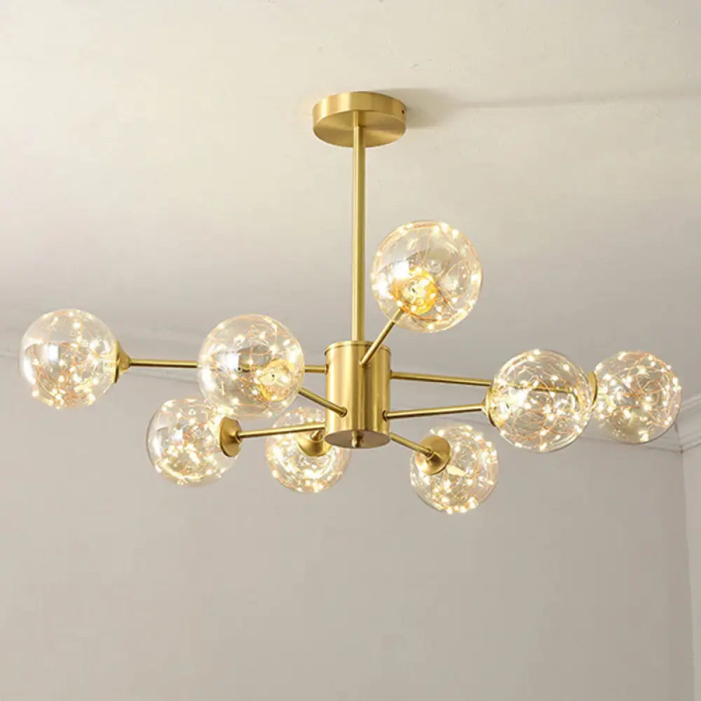 Modern Led Starry Drop Chandelier - Radial Metal Design With Clear Glass Orb Shade 8 / Gold Natural