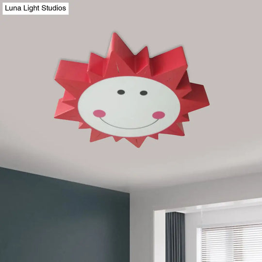 Modern Led Sun Flush Mount: Metallic Smiling Ceiling Lamp Warm/White Light Red / Warm