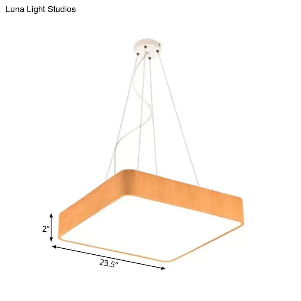 12/16/19.5 Wide Wooden Square Led Pendant Lamp Kit In White/Warm/Natural Light Modern Beige