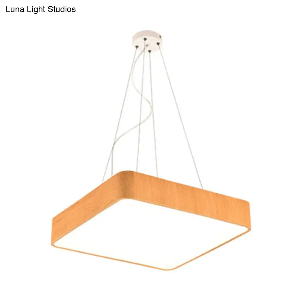 12/16/19.5 Wide Wooden Square Led Pendant Lamp Kit In White/Warm/Natural Light Modern Beige