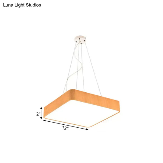 12/16/19.5 Wide Wooden Square Led Pendant Lamp Kit In White/Warm/Natural Light Modern Beige