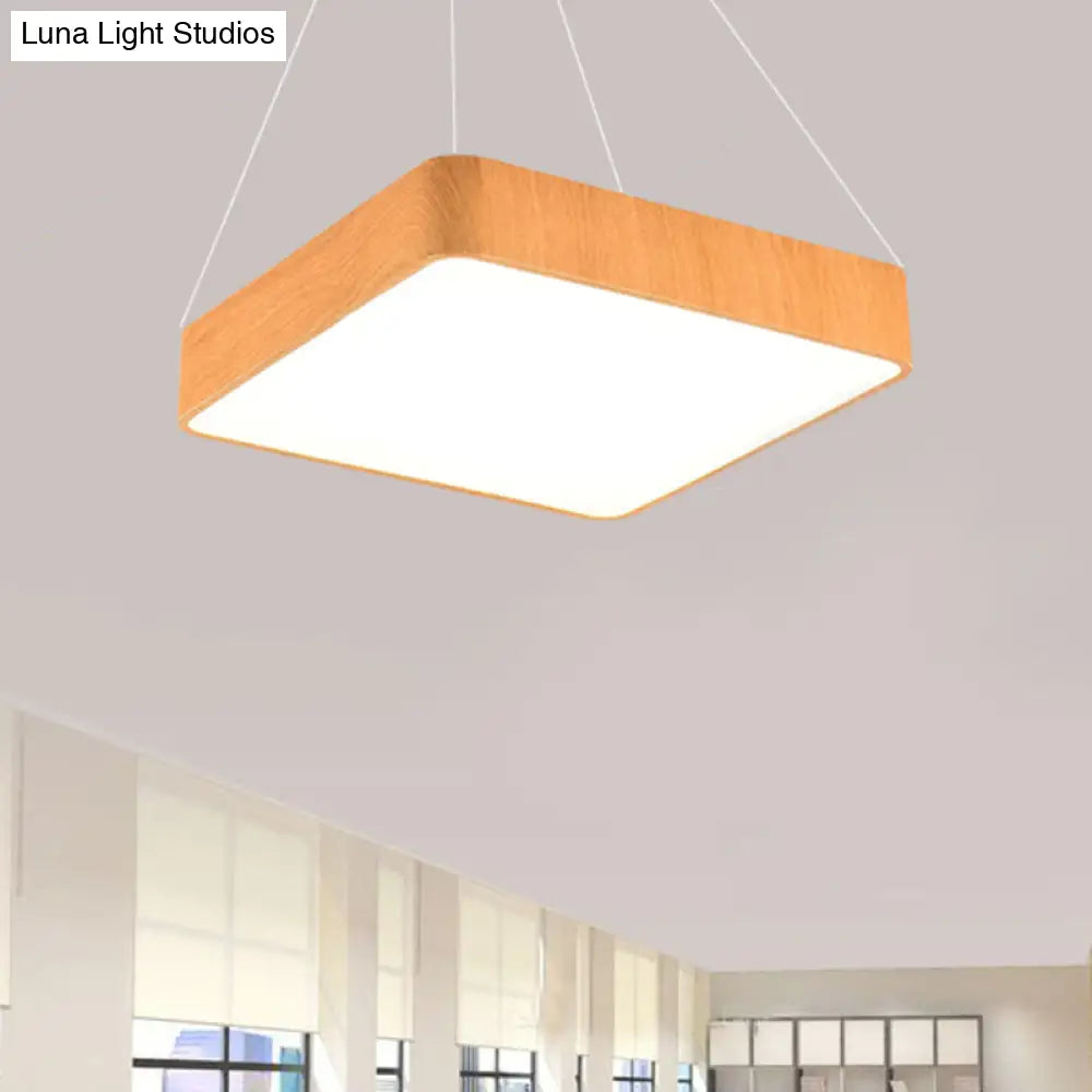 12/16/19.5 Wide Wooden Square Led Pendant Lamp Kit In White/Warm/Natural Light Modern Beige