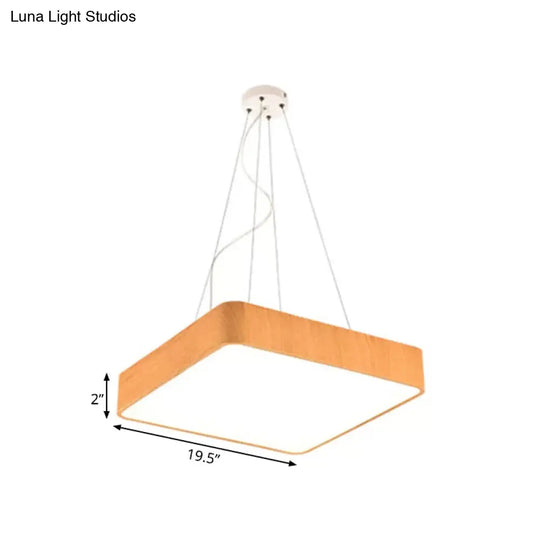 12/16/19.5 Wide Wooden Square Led Pendant Lamp Kit In White/Warm/Natural Light Modern Beige