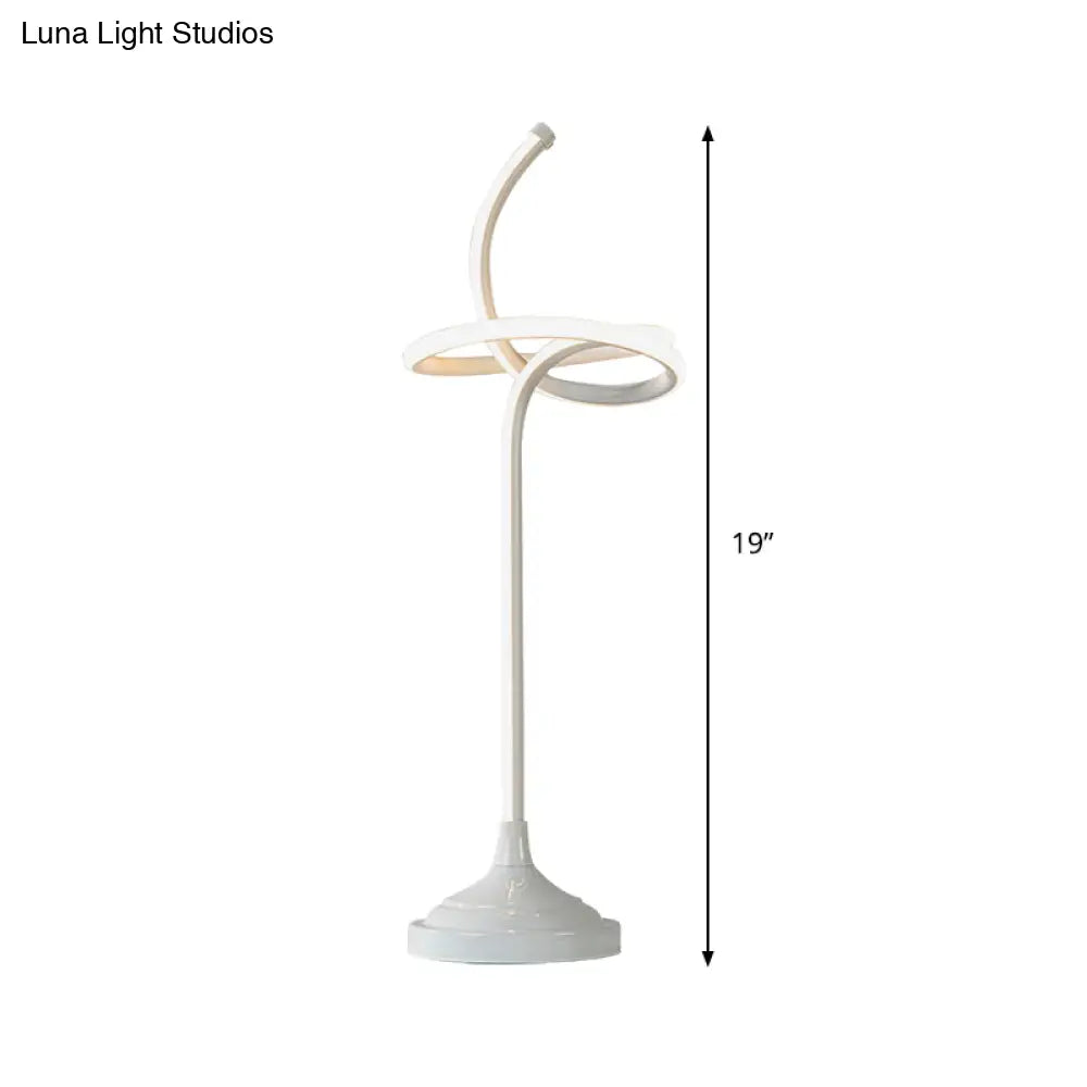 Modern Led Swirly Acrylic Night Table Lamp - White Task Lighting In Warm/White Light