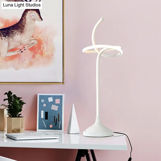 Modern Led Swirly Acrylic Night Table Lamp - White Task Lighting In Warm/White Light