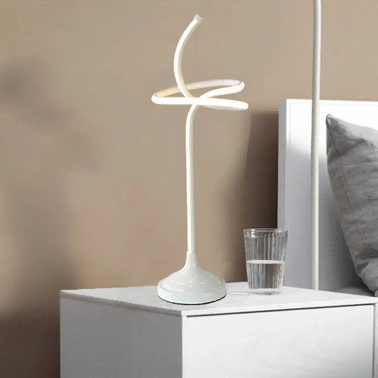 Modern Led Swirly Acrylic Night Table Lamp - White Task Lighting In Warm/White Light / Warm