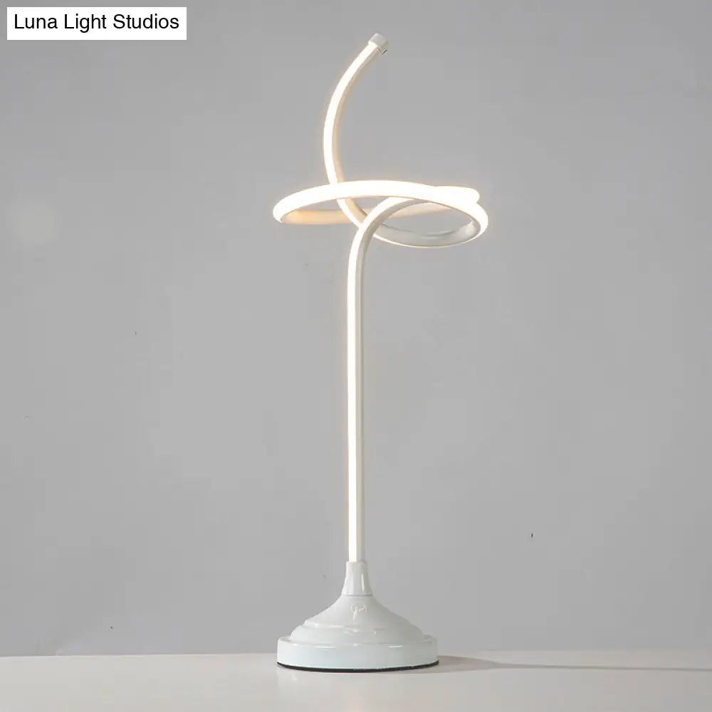 Modern Led Swirly Acrylic Night Table Lamp - White Task Lighting In Warm/White Light