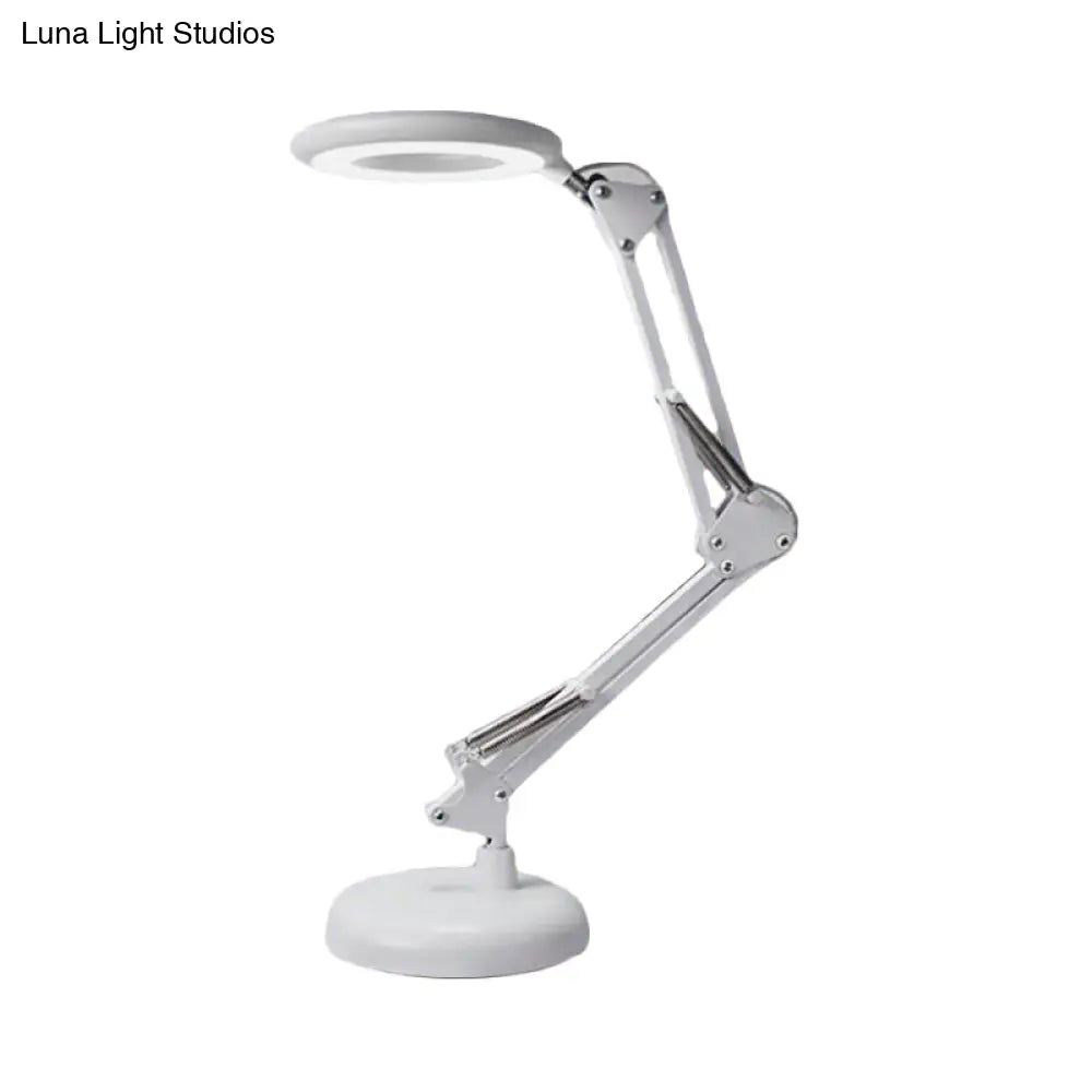 Modern Led Table Lamp With Adjustable Arm - Acrylic Ring Light For Reading In White