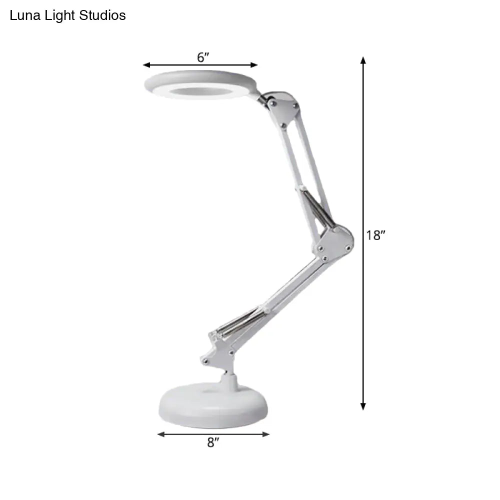 Modern Led Table Lamp With Adjustable Arm - Acrylic Ring Light For Reading In White