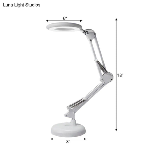 Modern Led Table Lamp With Adjustable Arm - Acrylic Ring Light For Reading In White