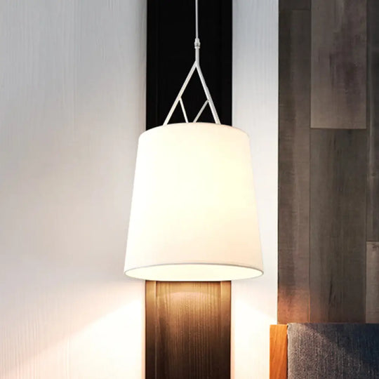 Modern Led Tapered Suspension Pendant - Black/White Fabric Hanging Lamp For Living Room White