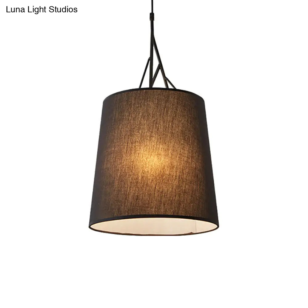 Modern Led Tapered Suspension Pendant - Black/White Fabric Hanging Lamp For Living Room