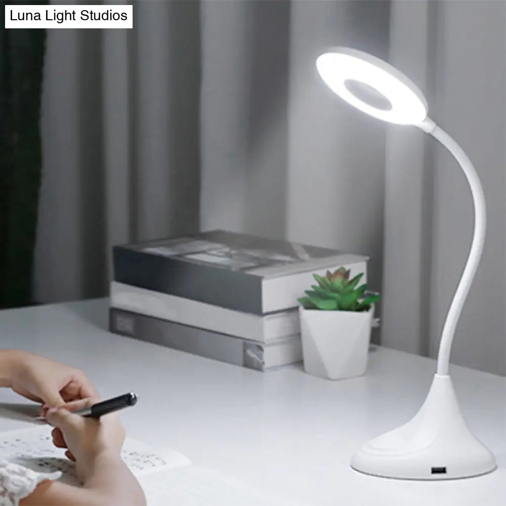 Modern Led Touch Desk Lamp - Blue/Pink/White Circular Design For Bedside Reading