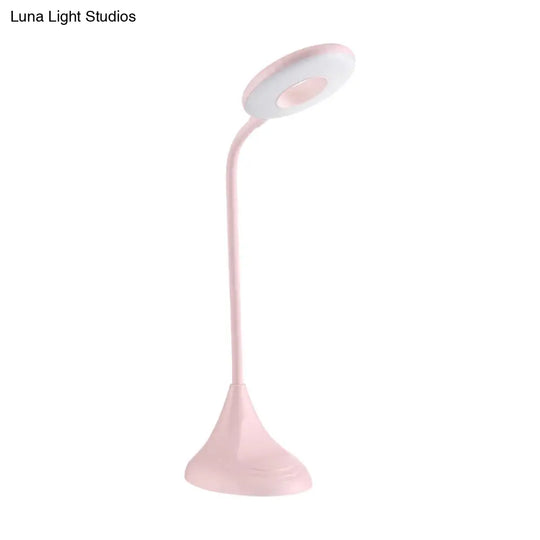 Modern Led Touch Desk Lamp - Blue/Pink/White Circular Design For Bedside Reading