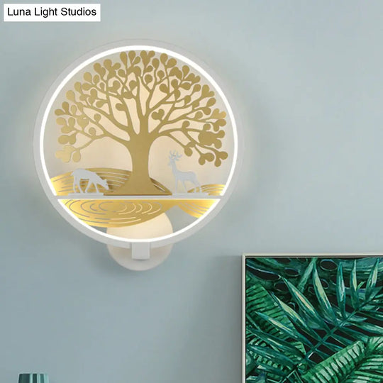 Modern Led Tree Wall Lamp-Metal Mounted Black/White Bedside Mural Light With Warm/White Glow