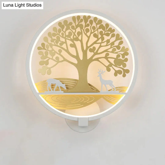 Modern Led Tree Wall Lamp-Metal Mounted Black/White Bedside Mural Light With Warm/White Glow