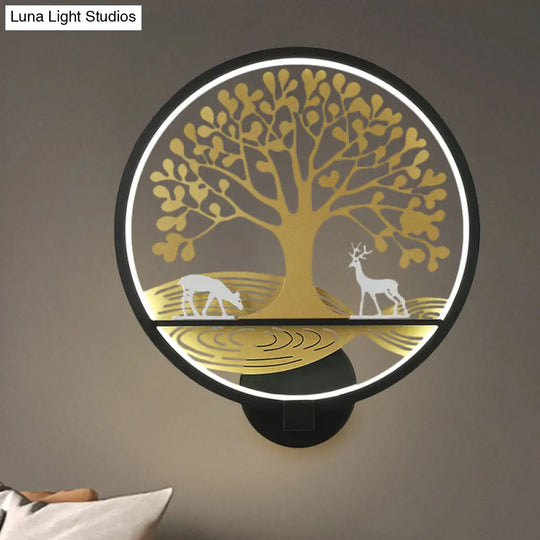 Modern Led Tree Wall Lamp-Metal Mounted Black/White Bedside Mural Light With Warm/White Glow