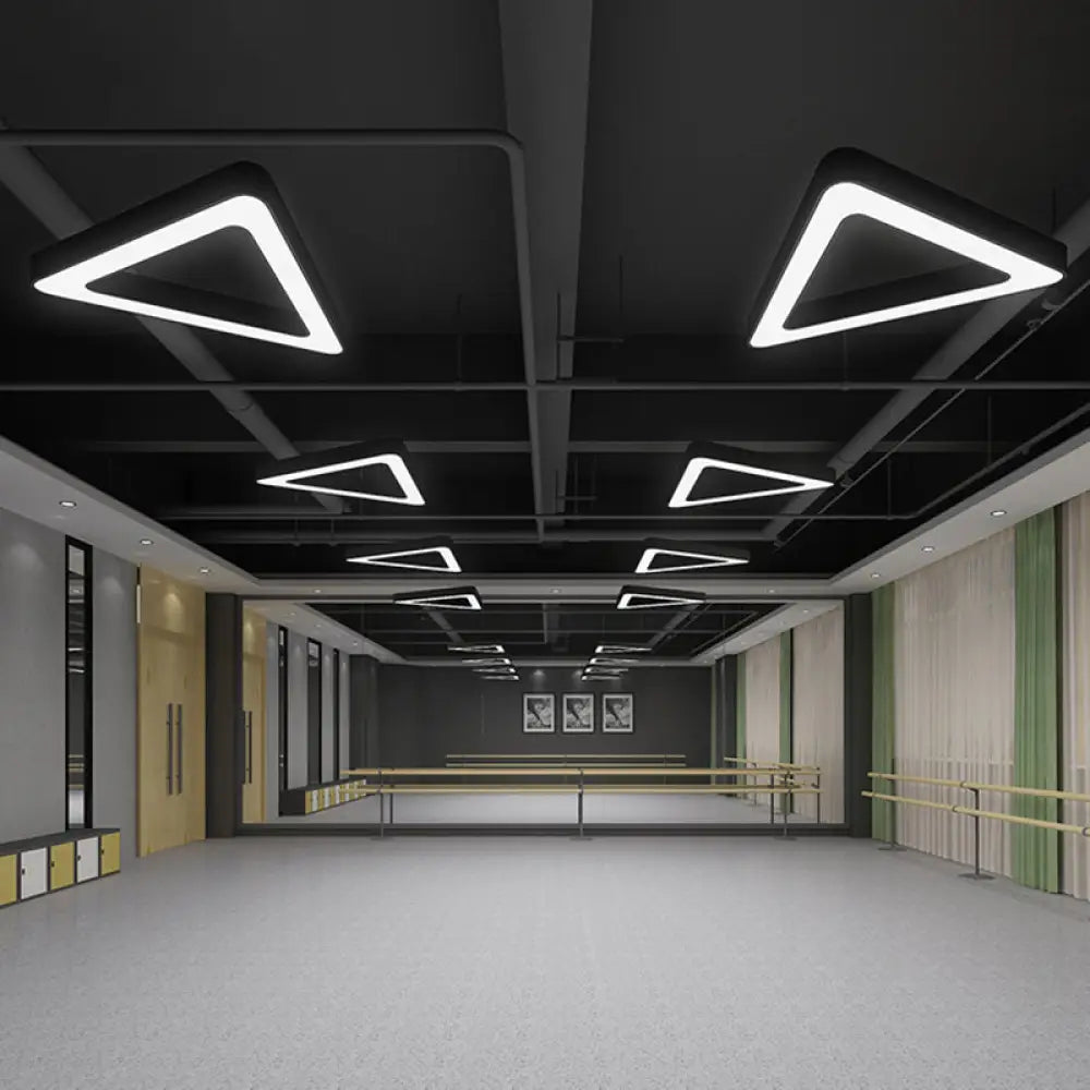 Modern Led Triangular Gym Ceiling Hang Light In Black - Metallic Chandelier Lighting / 23.5