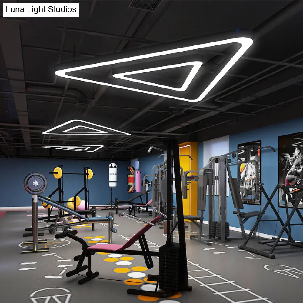 Modern Led Triangular Gym Ceiling Hang Light In Black - Metallic Chandelier Lighting