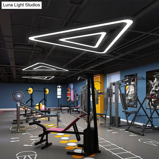 Modern Led Triangular Gym Ceiling Hang Light In Black - Metallic Chandelier Lighting