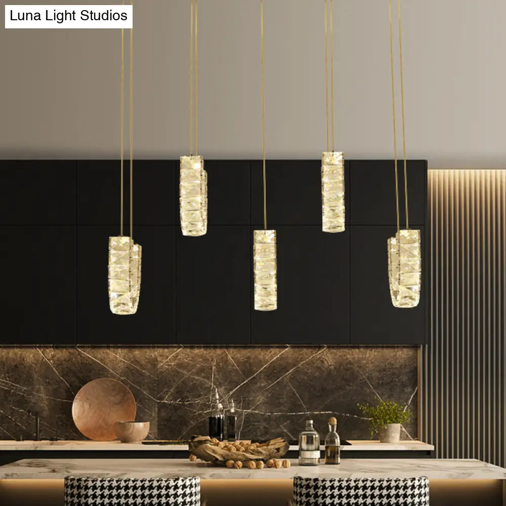 Modern Led U-Shape Pendant Lamp With Clear Crystals And Stainless Steel Finish