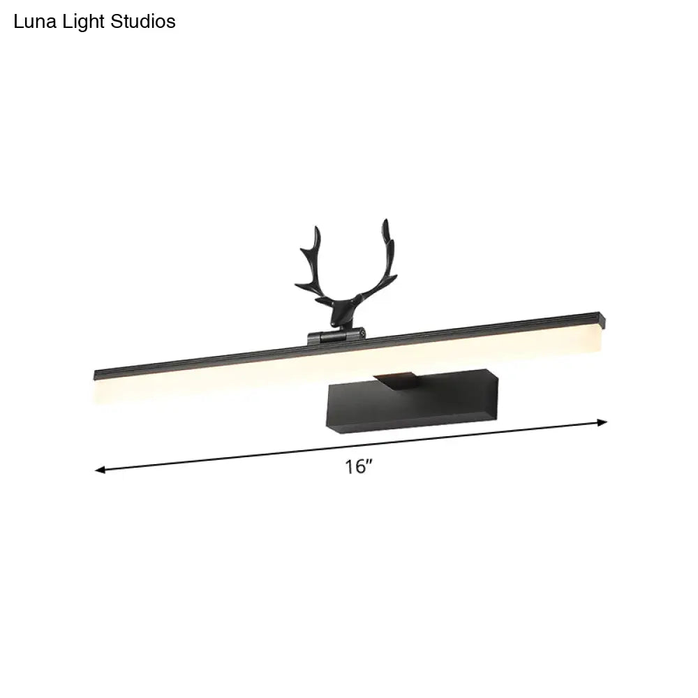 Modern Led Vanity Lamp - Wall Mounted Black Metal Lighting In Warm/White Light With Antler Deco