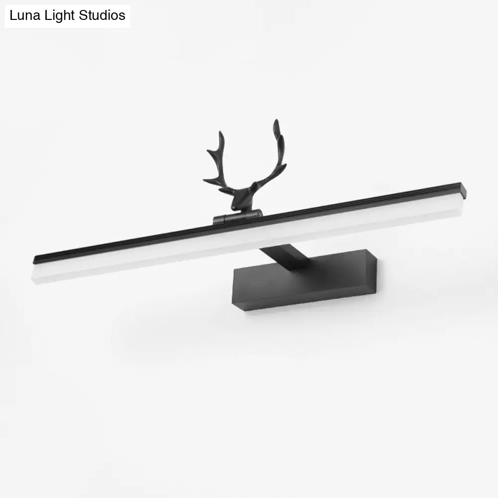 Modern Led Vanity Lamp - Wall Mounted Black Metal Lighting In Warm/White Light With Antler Deco