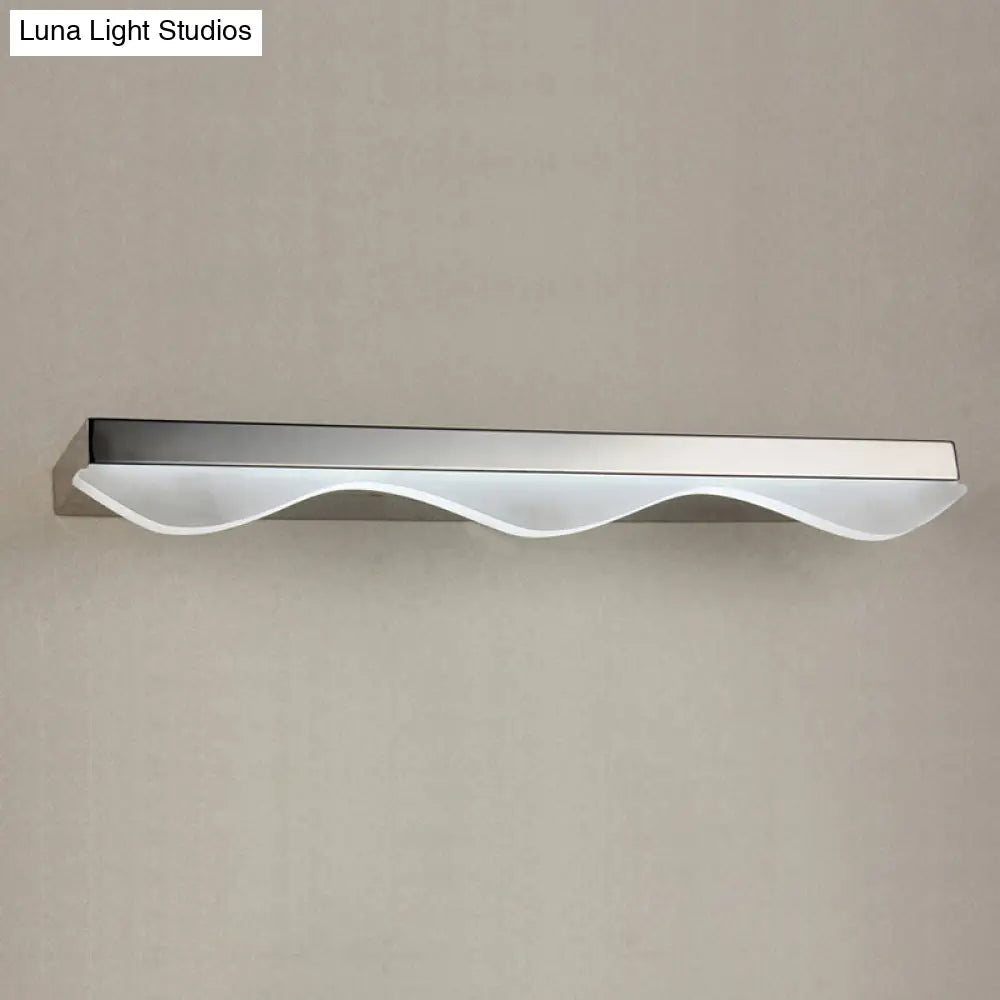 Modern Led Vanity Light With Stainless Steel Wall Mount And Wave Shade - 17/21 Width