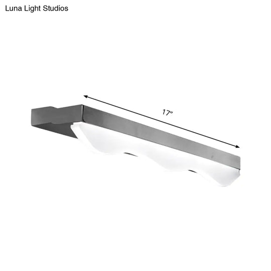 Modern Led Vanity Light With Stainless Steel Wall Mount And Wave Shade - 17/21 Width