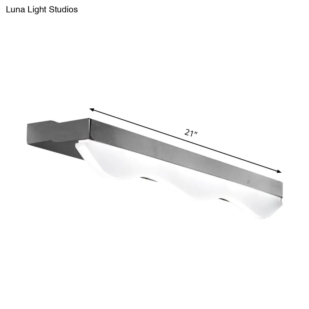 Modern Led Vanity Light With Stainless Steel Wall Mount And Wave Shade - 17/21 Width