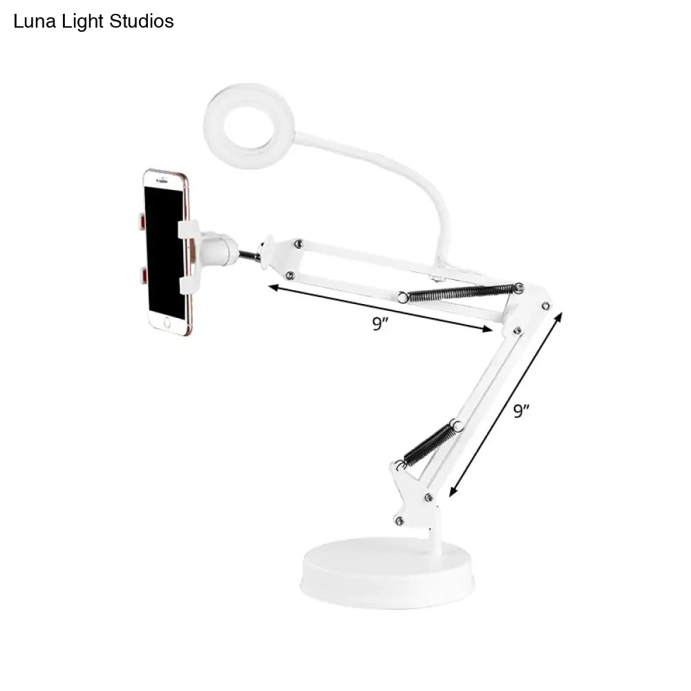 Modern Led Vanity Lighting With Extendable Arm - White Metal Circle Design Mobile Phone Support