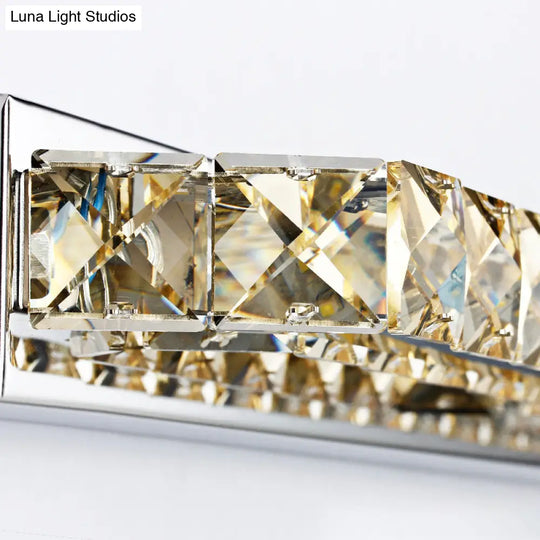 Modern Led Vanity Wall Sconce With Crystal Encrusted Beveled Bar - Stylish And Chic