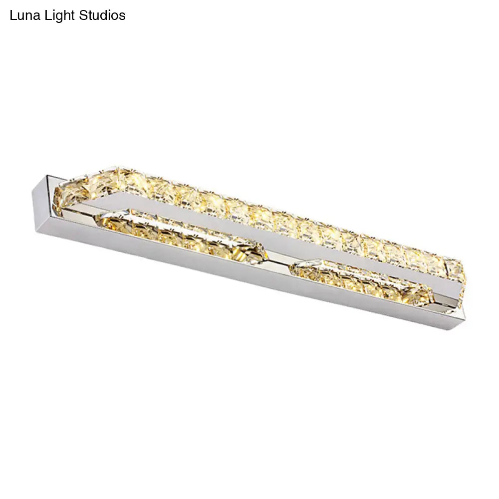 Modern Led Vanity Wall Sconce With Crystal Encrusted Beveled Bar - Stylish And Chic