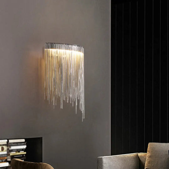 Modern Led Wall Lamp For Living Room - Silver Fountain Mount Light Fixture