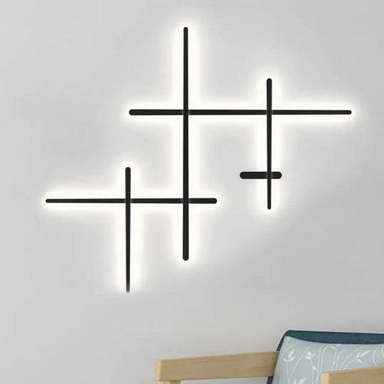 Modern Led Wall Light In Black For Living Room Décor - Crossed Lines Design 5 / White