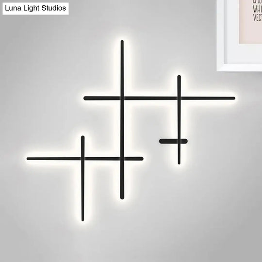 Modern Led Wall Light In Black For Living Room Décor - Crossed Lines Design