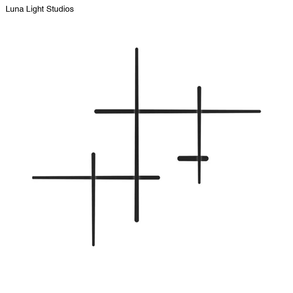 Modern Led Wall Light In Black For Living Room Décor - Crossed Lines Design