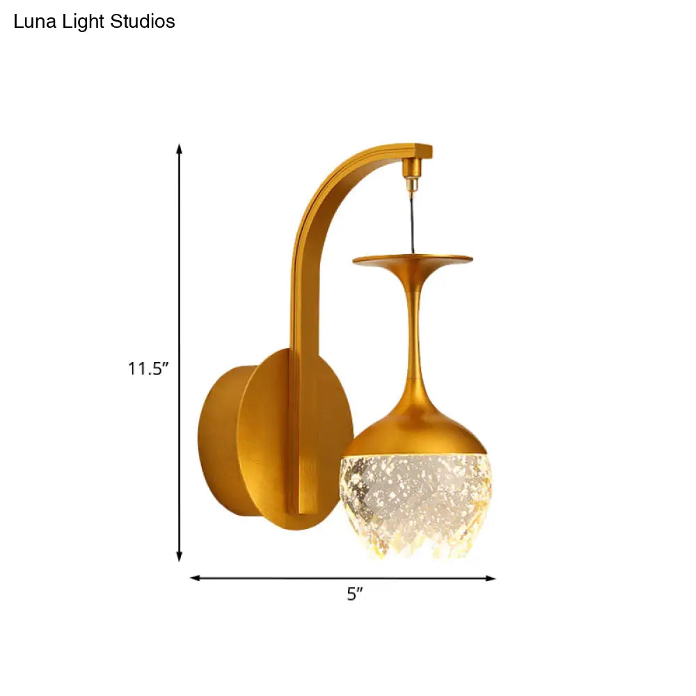 Modern Led Wall Light With Gold Cup Design Crystal Shade And Metallic Fixture