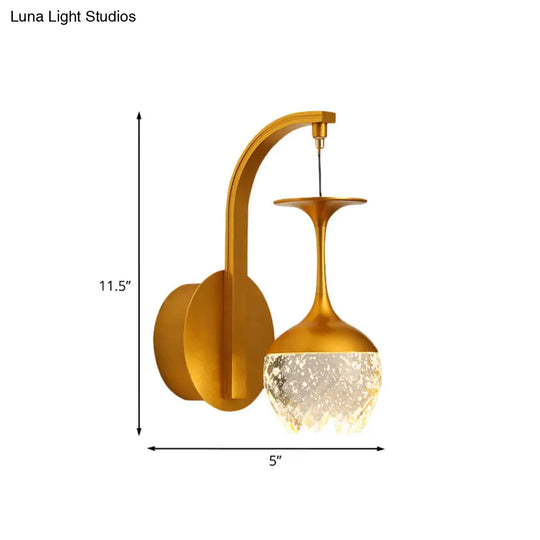 Modern Led Wall Light With Gold Cup Design Crystal Shade And Metallic Fixture