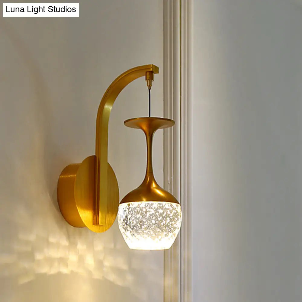 Modern Led Wall Light With Gold Cup Design Crystal Shade And Metallic Fixture