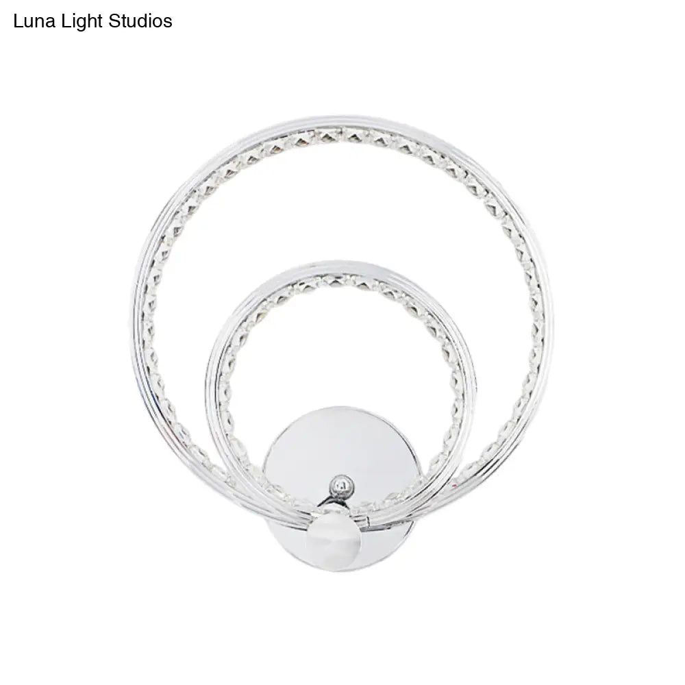 Modern Led Wall Mounted Dual-Ring Lamp In Warm/White Light Chrome Finish