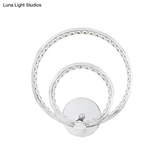 Modern Led Wall Mounted Dual-Ring Lamp In Warm/White Light Chrome Finish