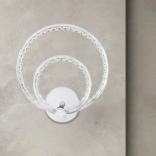 Modern Led Wall Mounted Dual-Ring Lamp In Warm/White Light Chrome Finish / Warm