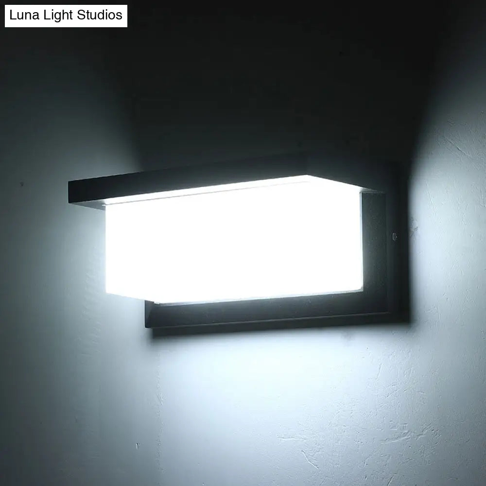 Modern Led Wall Sconce In Black - Rectangular Courtyard Light Fixture