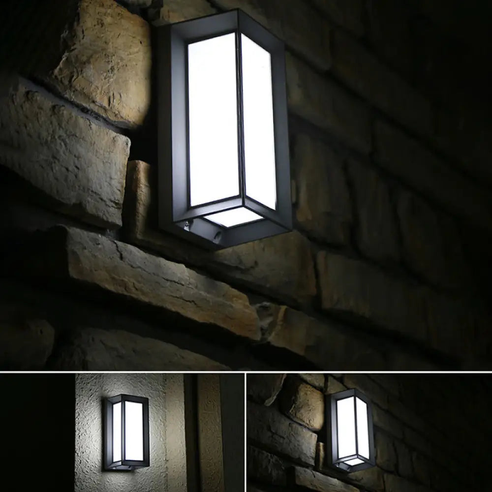 Modern Led Wall Sconce Light For Pathways - Black Aluminum Rectangle Design / White Long Column