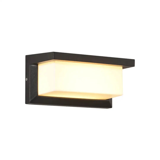 Modern Led Wall Sconce Light For Pathways - Black Aluminum Rectangle Design / White Square Plate