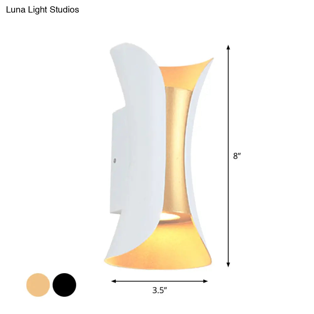 Modern Led Wall Sconce Metal Flared Design | Small/Large 2 Bulbs Black/White/White-Gold Up/Down